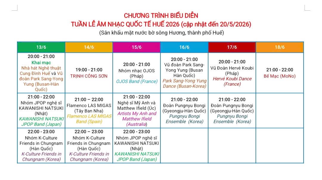 Huế International Music Week 2026 programme