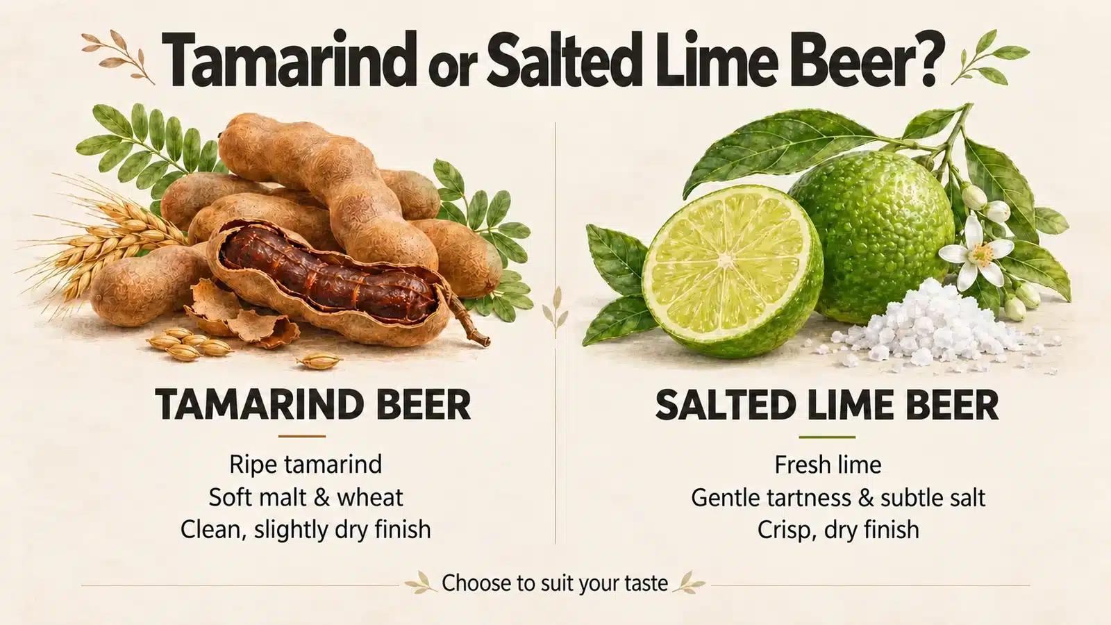 Comparison of tamarind or salted lime beer, showing their aroma, mouthfeel and finish